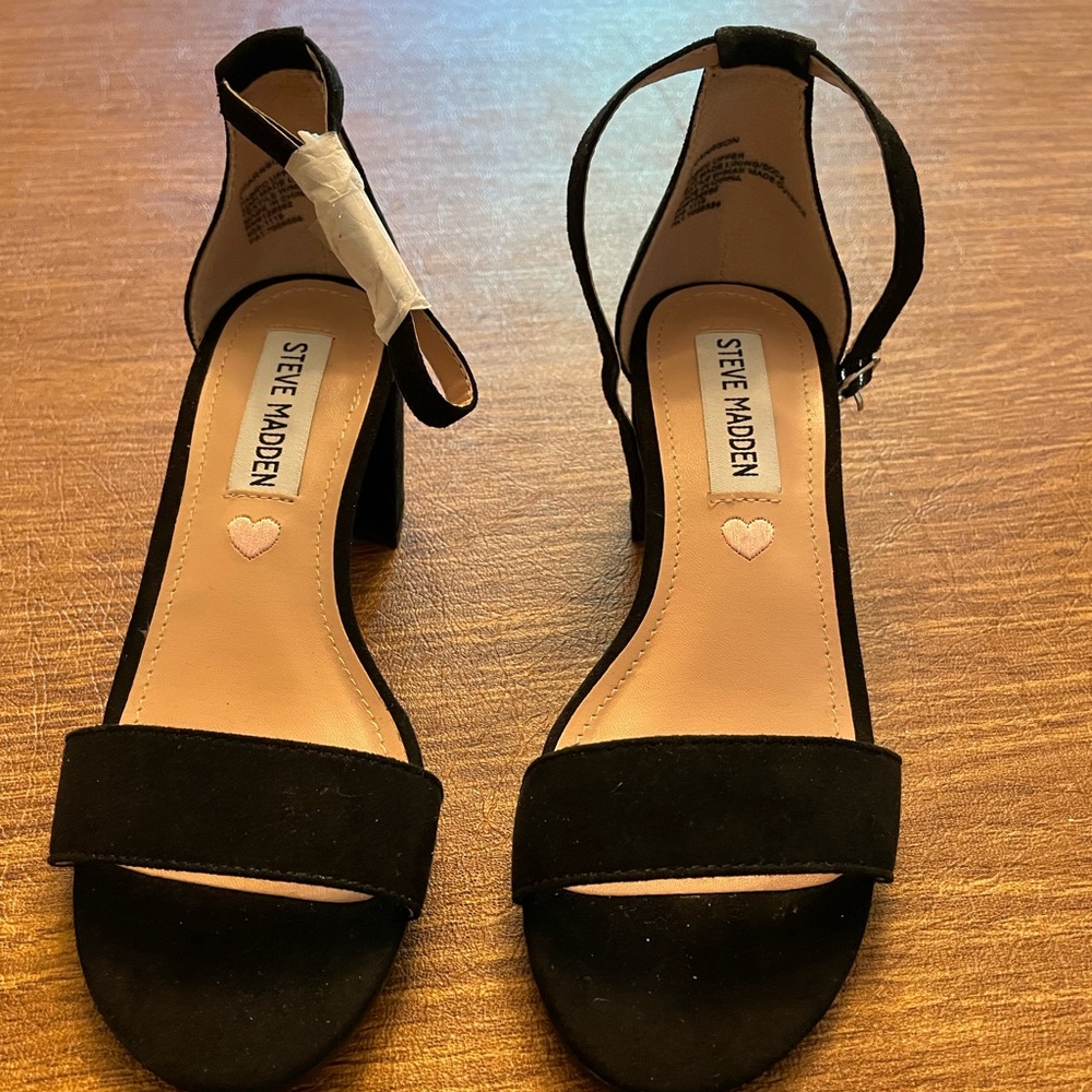 Girls Steve Madden Suede Black Block Heel Open Toe Dress Sandal